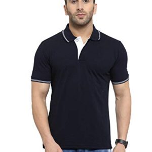 AWG ALL WEATHER GEAR Men\s Cotton Organic Recycled Green Polo T-Shirt (Navy Blue with White Tipping, Large)