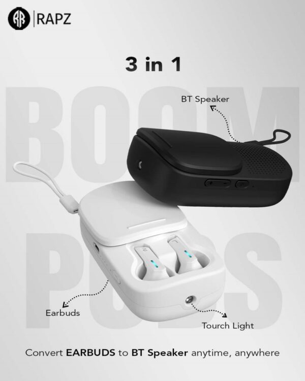 2 in 1 Bluetooth Speaker and Earbuds: Volume Control, Tourch/Flash Light, Portable Speaker, Built in Mic, ENC Stereo Cal