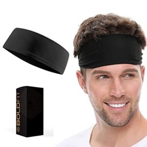 Boldfit Headband for Men & Women - Premium Head Band Strapless Sports Sweat Band for Gym, Runnig, Tennis, Badminton and Other Sports - Unisex Wearability Hair Band with Non-Slip & Quick Drying Head Bands for Long Hair - Black, Pack of 1