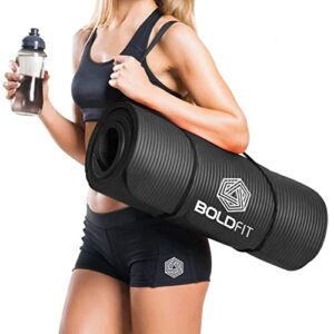 Boldfit Yoga Mats for Women and Men NBR Material with Carrying Strap, 10mm Extra Thick Exercise Mats for Workout Yoga Mat for Women for Workout, Yoga, Fitness, Exercise Mat Anti Slip Yoga Mats - Black