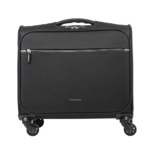 4-wheeled check-in trolley made in technical fabric. Internal compartment with extra padding for laptop protection. Front and back pocket to store accessories. Retractable telescopic handle. Capacity 37 litres. External size: 45x43x23 cm