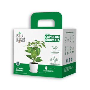 Pot and Bloom Gardening Kit - Capsicum Kit. Perfect for Home Garden, Includes - Seeds, Garden Pot, Potting Mix, Nutrition & Protection Spray. Gardening Tools Kit For Home Garden, Home Garden Set, Return Gift for Birthdays