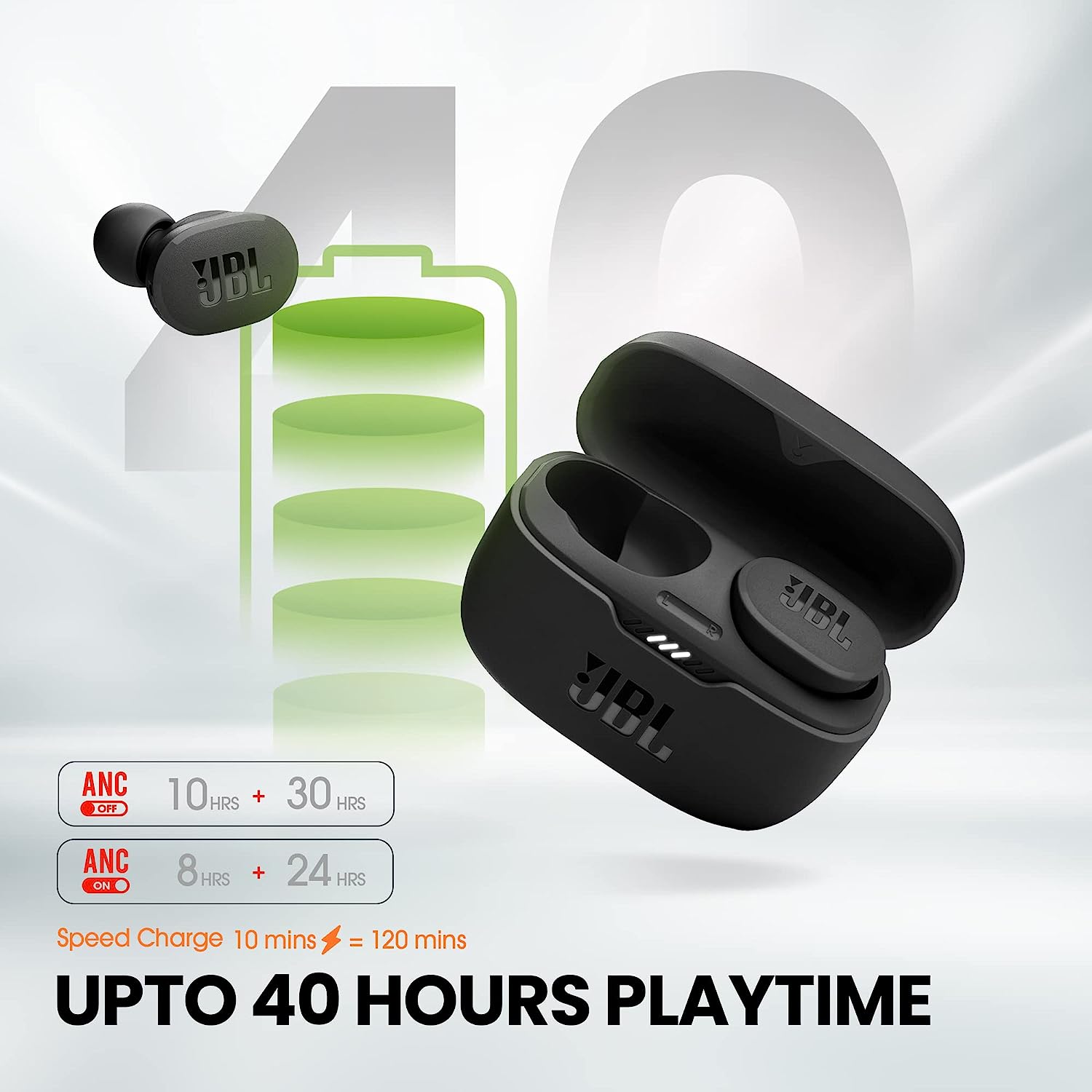 JBL Tune 130NC True Wireless in Ear Earbuds, ANC Earbuds (Upto 40dB) APP –  Adjust EQ for Extra Bass, Massive 40Hrs Playtime, Legendary Sound, 4Mics  for Clear Calls