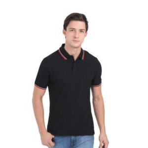 MARKS & SPENCERS POLO NECK BLACK T-SHIRT- Cotton plain with tipping at affordable price and best quality.