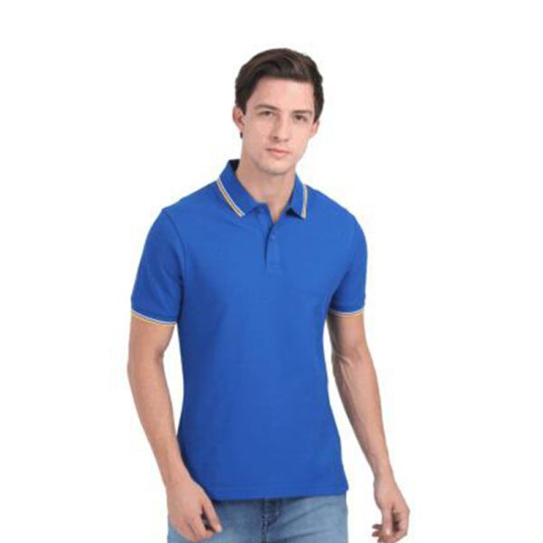 MARKS & SPENCERS POLO NECK BLUE T-SHIRT- COTTON PLAIN WITH TIPPING for corporate gifting in bangalore with affordable price and best quality.