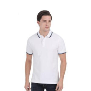 MARKS & SPENCERS POLO NECK T-SHIRT WHITE- cotton plain with tipping at affordable price and best quality.