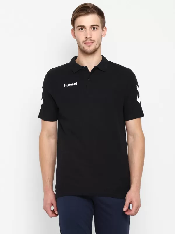 Hummel Go Men Cotton Black Polo T-Shirt for corporate gifting in bangalore with affordable price and best quality.