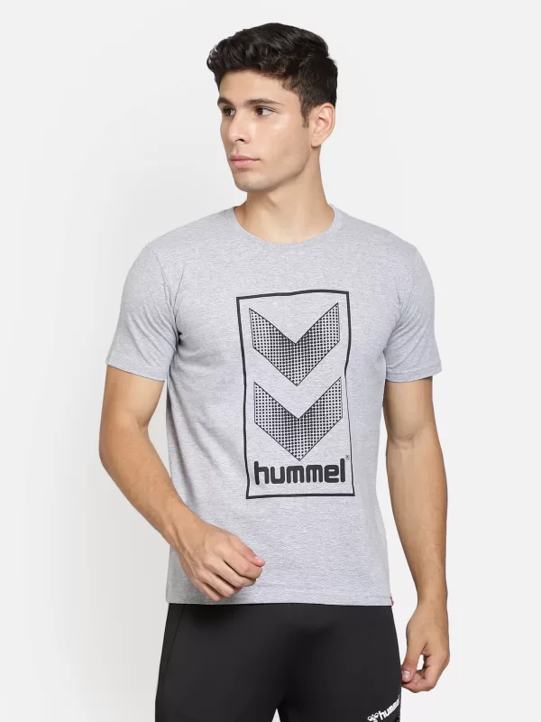 Hummel Sudo Men Cotton Grey Logo T-Shirt for corporate gifting in bangalore with affordable price and best qulity.
