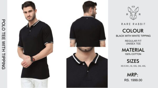 Rare Rabbit Collar Tshirt Black with white tipping regular fit unisex TEE for corporate gifting in bangalore