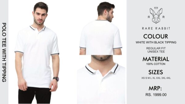 Rare Rabbit Collar Tshirt white with black tipping for corporate gifting in bangalore with affordable price.