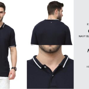 Rare Rabbit Collar Tshirt navy blue with white tipping for corporate gifting in bangalore