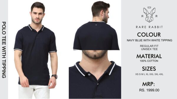 Rare Rabbit Collar Tshirt navy blue with white tipping for corporate gifting in bangalore