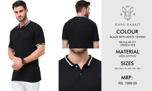 Rare Rabit Black color with white tipping tshirt: Buy the best Rare Rabbit Black black tshirt for corporate gifting in bangalore with affordable price and best quality.