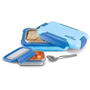 MILTON More Meal Insulated Large Tiffin Box, 770 ml, with Inner Stainless Steel Container, 175 ml and Spoon, Blue | Food Grade | Inside Steel | School | College | Office| Easy to Carry