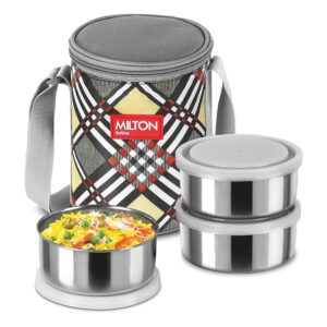 MILTON Steel Treat 3 Stainless Steel Tiffin, 3 Containers, 280 ml Each with Jacket, Yellow | Light Weight | Easy to Carry | Leak Proof | Food Grade | Dishwasher Safe