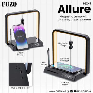 Fuzo Allure TGZ-9 Black Magnetic Lamp with Charger, Clock & Stand