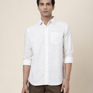 Fabindia White Cotton Slim Fit Shirt