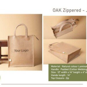 Buy the best quality Oblique OAK Zipper Jute Bag online in india at affordable price and with wide range of color along with customization and brand