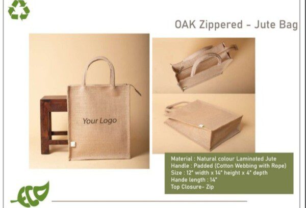Buy the best quality Oblique OAK Zipper Jute Bag online in india at affordable price and with wide range of color along with customization and brand