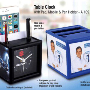 Table Clock With Pad And Mobile Holder 4 Side Branding Area Branding Included