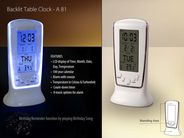 Backlit table clock