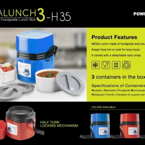 Power Plus Mega Lunch Box microwaveable 3 container Blue Colour