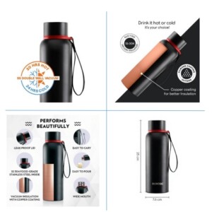 Borosil Hydra trek 2 - black water bottle