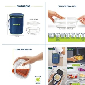 BOROSIL MICROWABLE GLASS LUNCH BOX | 3pcs