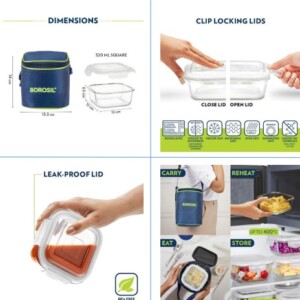BOROSIL MICROWABLE GLASS LUNCH BOX | 2pcs
