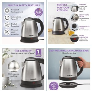 Powerful 1.5L Borosil Electric Kettle