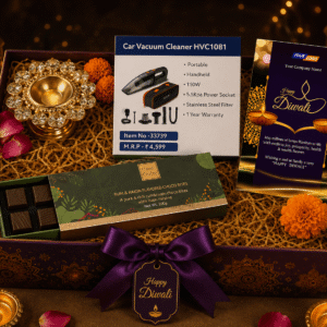 Diwali Combo Gift Set | Car Vacuum Cleaner + Handi Crafte Choco bites with Diwali Greeting Card with Diya Stand