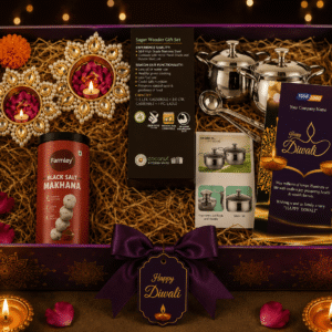 Wonder gift set with makhana, greeting card, Diya set